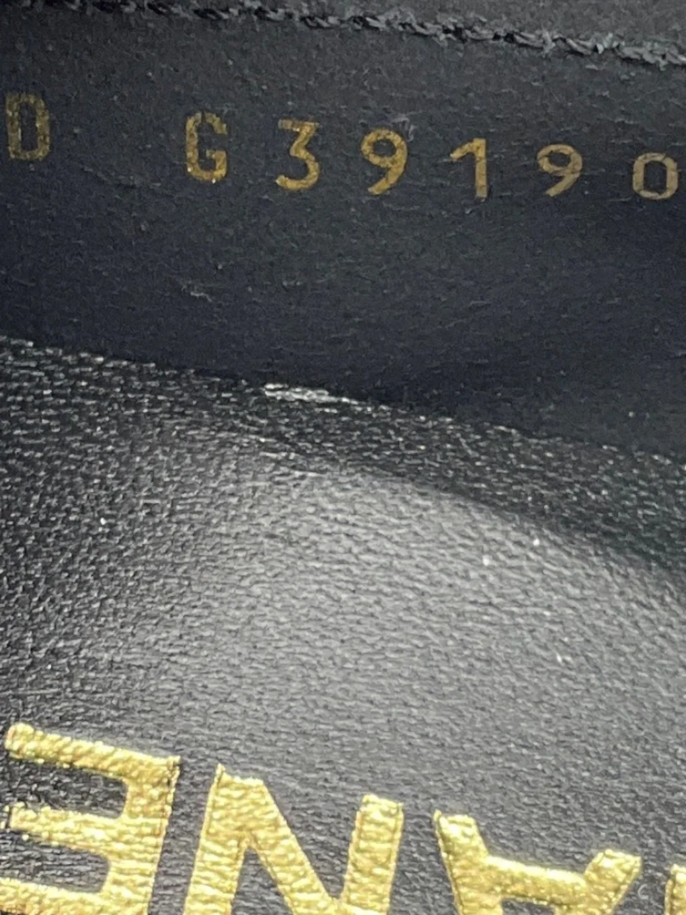CHANEL 2023 BLACK / GOLD LOGO EMBELLISHED SHINY CALFSKIN LEATHER LOAFERS